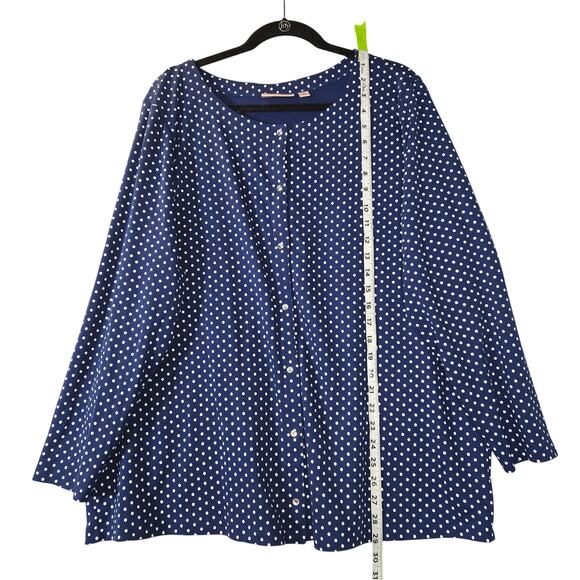 Quacker Factory Jeanne Bice Women 2X Snap Front Top Blue White Polka Dot Stretch - Picture 6 of 11